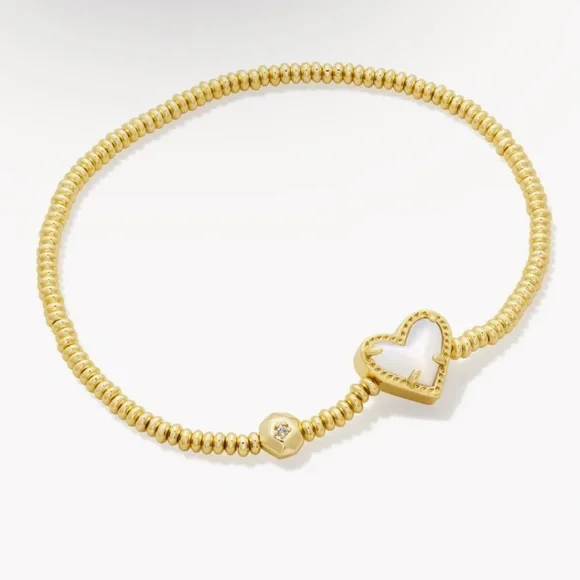 ivory mother of pearl kendra scott ari heart gold stretch bracelet - Picture 1 of 2
